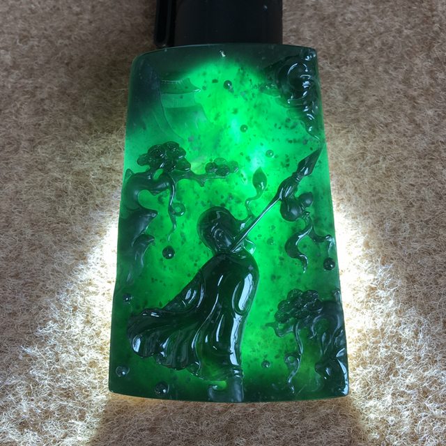蓝水雪花棉 缅甸天然翡翠 林冲雪夜上梁山.70*47*8.