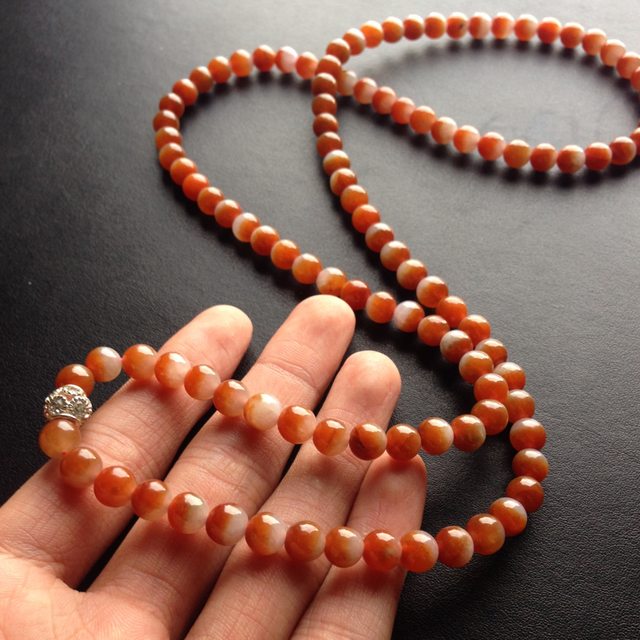 糯冰种红翡 天然翡翠项链 单颗尺寸7毫米