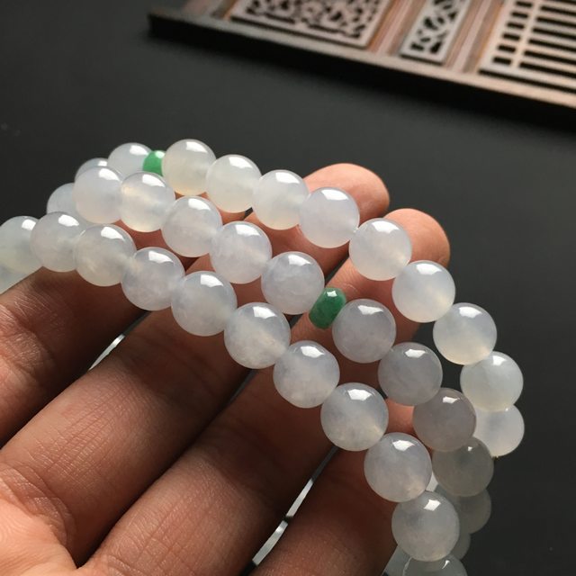 白冰佛珠天然翡翠项链 直径9.6mm
