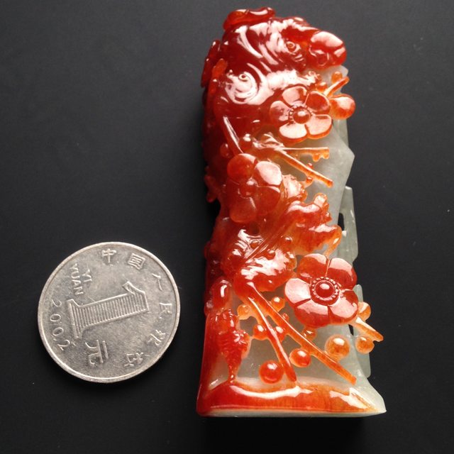 巧雕红翡 花开富贵翡翠小摆件 尺寸72-26-22mm