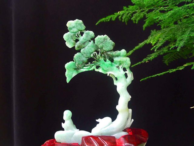 【糯冰三彩翡翠 悟道树精雕精工摆件】价格_多少钱_名师雕刻_一手货源