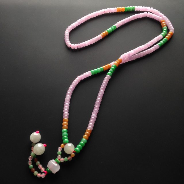 糯冰种三彩翡翠项链 218颗 单颗尺寸5.5-3mm
