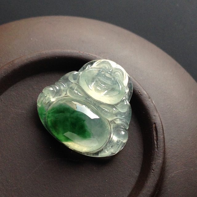 冰种飘花佛公 翡翠吊坠 尺寸21-20-5.5毫米