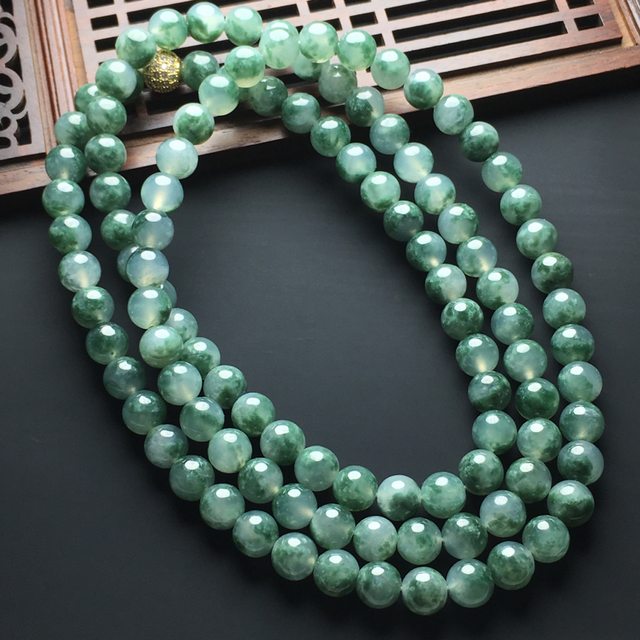 糯化种飘花翡翠佛珠项链 108颗