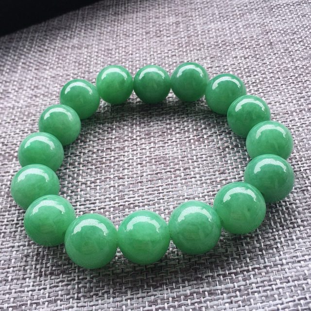 冰糯种满绿翡翠圆珠手链