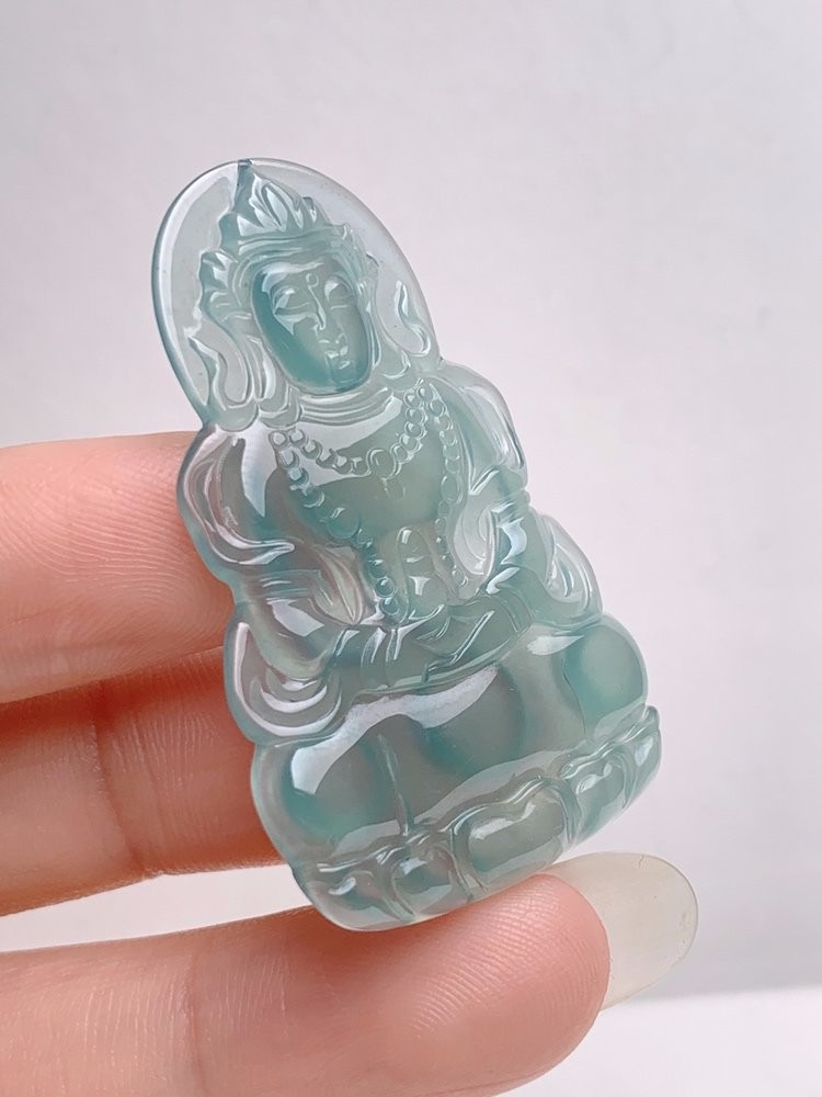 冰透蓝水翡翠度母挂件