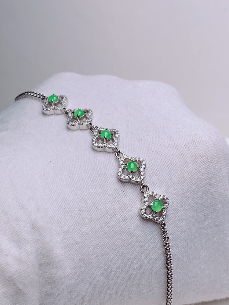 k金镶嵌 清新满绿蛋面翡翠手链