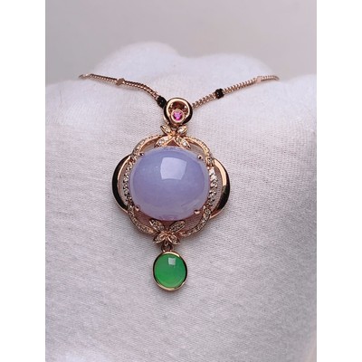 18k金镶嵌 浓郁紫罗兰蛋面翡翠吊坠